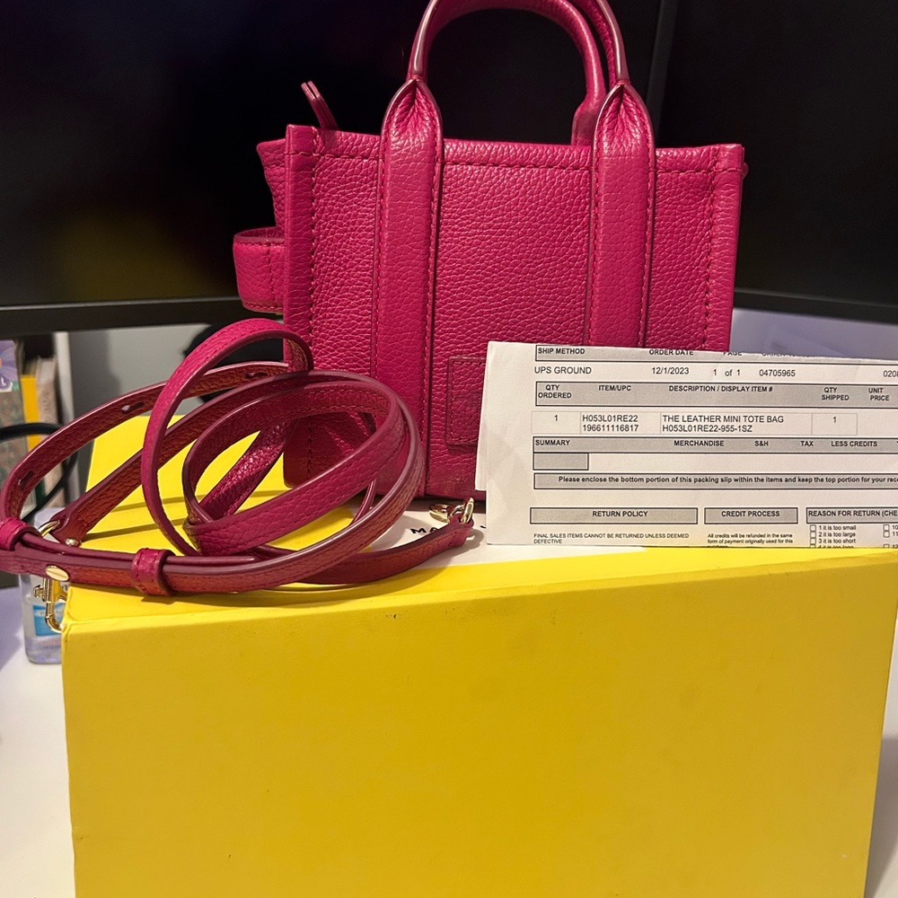 Lipstick Pink Leather mini Tote Bag